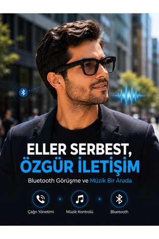 ECRUZ Kontrollü Siyah Kameralı Akıllı Gözlük Bluetooth Telefon Görüşmeli Video