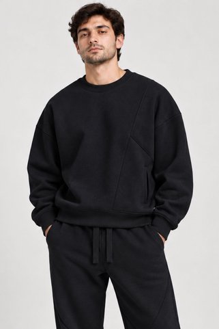 RELAXL Battal Boy Erkek 3 İplik Şardonsuz Siyah Rahat Sweatshirt