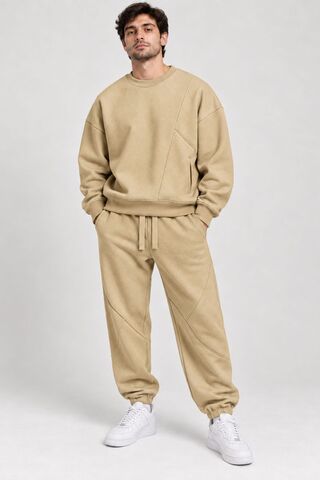RELAXL Eşofman Takımı Büyük Beden Baggy Jogger Oversize Sweat Bej