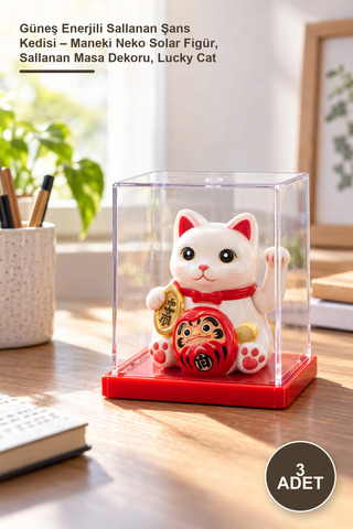Yenilig 3 Adet Güneş Enerjili Sallanan Şans Kedisi – Maneki Neko Solar Figür, Sallanan Masa Dekoru, Lucky Cat