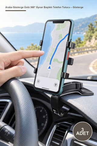 Yenilig 3 Adet Araba Gösterge Üstü 360° Oynar Başlıklı Telefon Tutucu – Gösterge Paneli Ve Güneşlik Üstü Montaj, Araç Telefon Tutucu, Car Dashboard Phone Holder