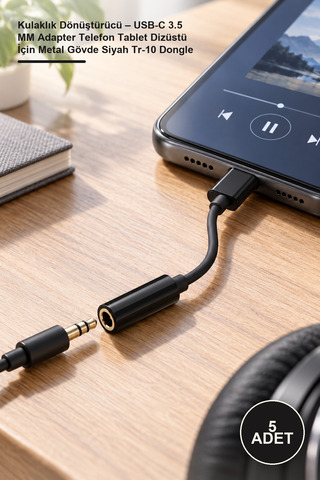 Yenilig 5 Adet Kulaklık Dönüştürücü – USB-C 3.5 MM Adapter Telefon Tablet Dizüstü İçin Metal Gövde Siyah Tr-10 Dongle
