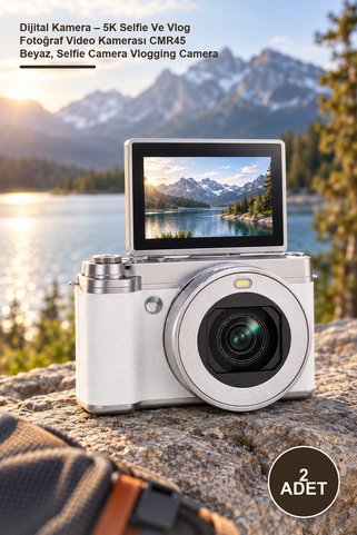 Yenilig 2 Adet Dijital Kamera – 5K Selfie Ve Vlog Fotoğraf Video Kamerası CMR45 Beyaz, Selfie Camera Vlogging Camera