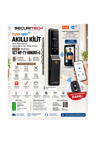 SECURITECH TUYA WİFİ DESTEKLİ YÜZ TANIMA , PARMAK İZİ , İNTERKOM AVUÇ OKUMA ŞİFRE AKILLI KİLİT SETİ