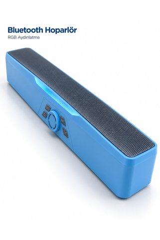 Eco Lounge Monitör Altı Kullanıma Uygun RGB Işıklı Bluetooth Soundbar Hoparlör 1500 mAh Mavi