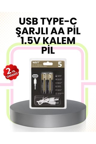 Eco Lounge Tekrar Şarj Edilebilir AA USB Type-C Pil | 1000+ Döngü | 1.5V Sabit Voltaj