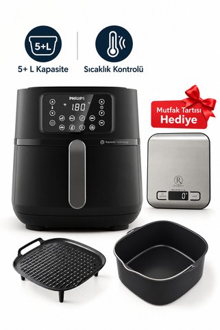 Philips 5000 Serisi XXL Airfryer & Fritöz Siyah HD9285/96 Mutfak Tartısı Hediye (Onerous)