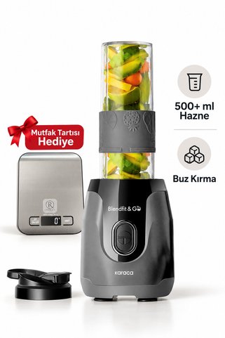 Karaca Blendfit Go Personal 500+ ml Hazne Kişisel Blender Gri Mutfak Tartısı Hediye (Onerous)