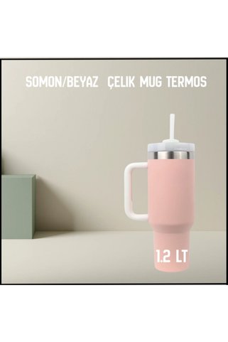 Uygunayakala Uyguna-Yakala 1.2 lt - Somon/Beyaz Çelik Mug Termos-ERM.185