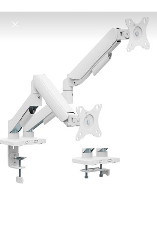 AYMESTORE Beyaz Premium Metal 17-32'' Çift Kollu Amortisörlü Monitör Kolu Ayarlanabilir Masa Kelepçeli Yaylı Tam Hareketli Monitör Standı