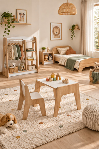 AlfaCountry Mobilya Lumi Montessori 5 Parça Çocuk Odası Takımı – Safir Meşe / Beyaz