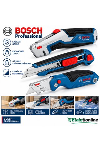 Bosch Professional 3'lü Maket Bıçağı Seti Profesyonel Falçata Ergonomik Kaymaz Saplı Kesici Set