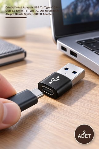 Yenilig 2 Adet Dönüştürücü Adaptör USB To Type-C 3.0 – USB 3.0 Erkek To Type‑C, Otg Uyumluluk, Alaşım Gövde Siyah, USB‑C Adapter