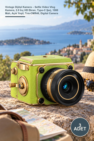 Yenilig 3 Adet Vintage Dijital Kamera – Selfie Video Vlog Kamera, 2.0 İnç HD Ekran, Type-C Şarj, 1000 Mah, Açık Yeşil, Trm-CMR48, Digital Camera