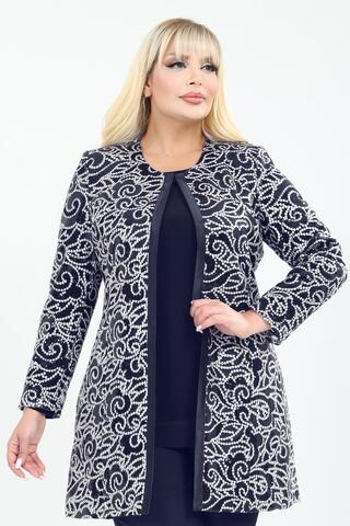 Ladies First Büyük Beden 4087 Lacivert Ceket+Bluz Abiye Takım