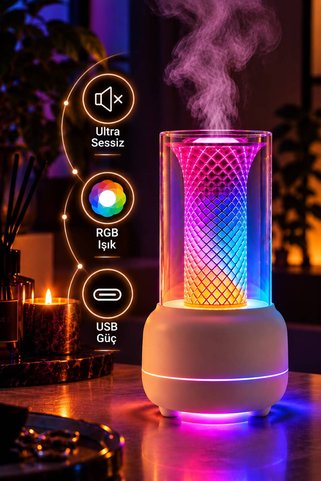 TEKNOHANE Şık Tasarım Hava Nemlendirici RGB Işıklı Buhar Makinesi Ve Aroma Difüzörü