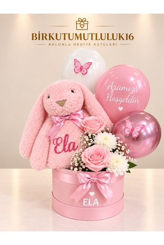 birmutluluk Çiçekli peluş kutusu -yenidoğanhediye