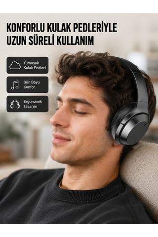 Asinya Kablosuz Bluetooth Kulaklık 5.0 18 Saat Kullanım Dinamik Sürücü Siyah Yeni Nesil - Lisinya