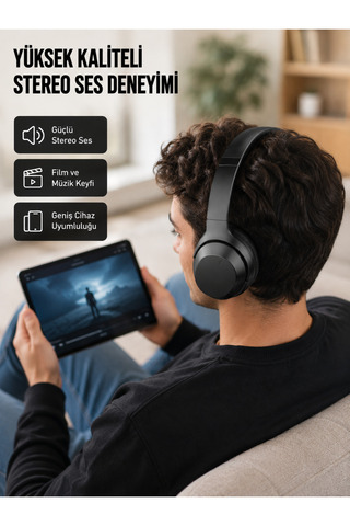 Asinya Bluetooth 5.0 Siyah Kablosuz Kulaklık 18 Saat Batarya Katlanabilir Tasarım Yeni Nesil - Lisinya