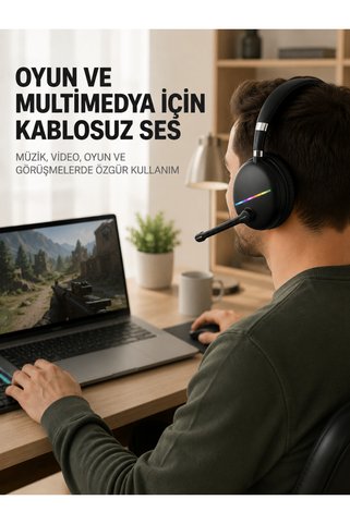 AKILLI Bluetooth 5.0 RGB Işıklı Mikrofonlu Kablosuz Kulak Üstü Kulaklık
