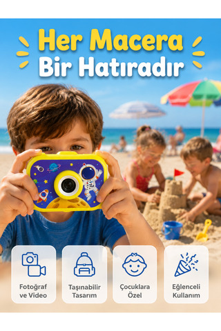 Type-C Çocuk Fotoğraf Makinesi HD Video Kayıt Özellikli 2.0 İnç Ekranlı Şarjlı Dijital Kamera