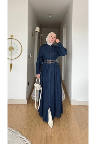 MİREL BUTİK Yeni Sezon Düğmeli Kemerli Kot Elbise