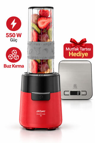Arzum Shake'n Take Go 550 W Güç Kişisel Blender Kırmızı AR1211 Mutfak Tartısı Hediye (Onerous)