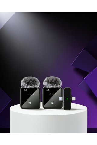 helinaria 2in1 Kablosuz Yaka Mikrofonu iOS ve Android Uyumlu