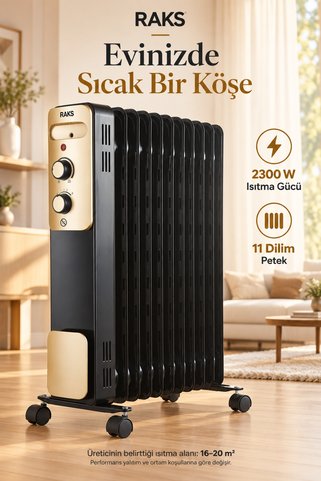 Raks 11 Dilim 2300 W Yağlı Radyatör Devrilme Emniyetli Aşırı Isınma Korumalı Siyah Altın