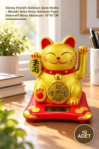 Yenilig 10 Adet Güneş Enerjili Sallanan Şans Kedisi – Maneki Neko Solar Sallanan Figür, Dekoratif Masa Aksesuarı 10*10 CM