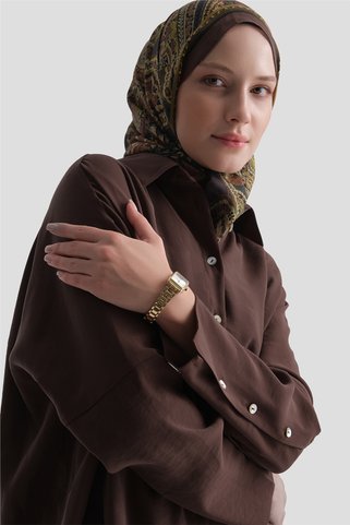 Armine Kolları Düğmeli Rayon Tunik Kahverengi