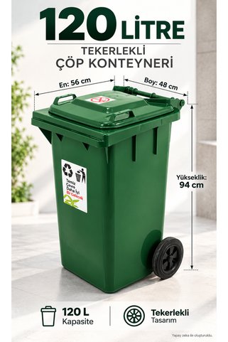 Sağlam 120 LT Çöp ve Atık Konteyner Yeşil (237)
