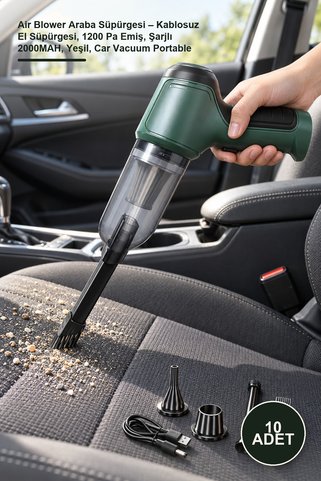 Yenilig 10 Adet Air Blower Araba Süpürgesi – Kablosuz El Süpürgesi, 1200 Pa Emiş, Şarjlı 2000MAH, Yeşil, Car Vacuum Portable