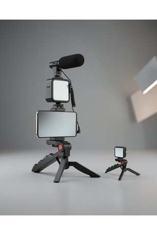 teknodayım Mini Tripod Kamera Tutucu Telefonla Kullanılan Mikrofonlu Vlog Aksesuarı