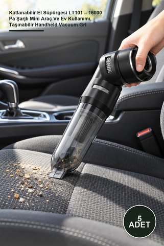 Yenilig 5 Adet Katlanabilir El Süpürgesi LT101 – 16000 Pa Şarjlı Mini Araç Ve Ev Kullanımı, Taşınabilir Handheld Vacuum Gri