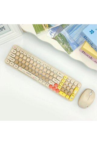 Mofii Baby Bear Kablosuz Klavye Mouse Seti 2.4g Ayıcık Tasarımlı 85 Tuş Kompakt Sevimli Set Süt Çayı
