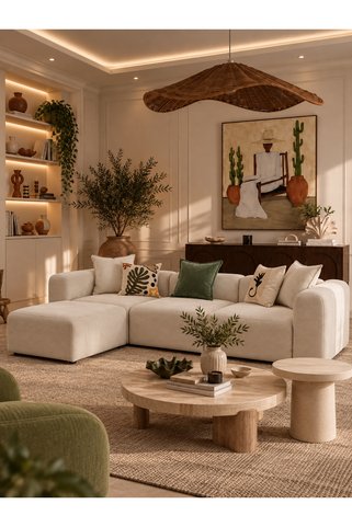 S Home Design Concept Pietro 4 Modül Modüler Kanepe Köşe Koltuk Takımı, Fitilli, Kırık Beyaz, 290x190 cm