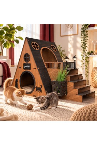 seventeen design Bungalov Kedi Evi, Bungalov Kedi Yuvası, Kedi Evi, Kedi Yuvası, Kedi Oyun Alanı