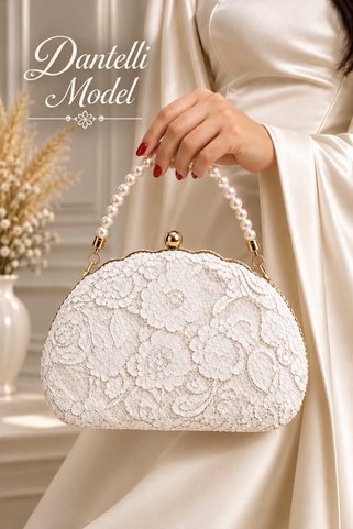 Famels İstiridye Çanta /Dantelli Çanta /Şık Ve Kaliteli Gelin Çantası Nikah Çantası Abiye Çanta