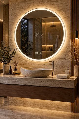 BAKA MOBİLYA 80CM ÇAPINDA 3 RENK BUĞU ÇÖZÜCÜLÜ LEDLİ BANYO AYNASI