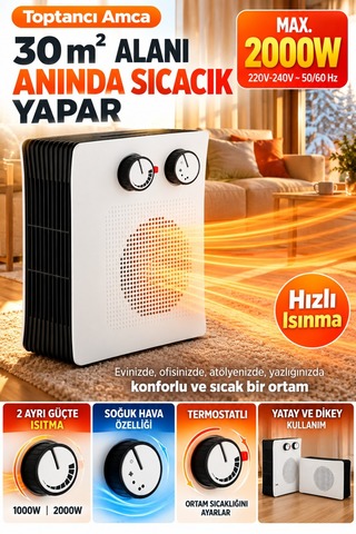 Toptancı Amca ELEKTRİKLİ FANLI ISITICI 2000W ODAYI KURUTMAZ FATURAYI KABARTMAZ 35 M2 ETKİLİ SOBA