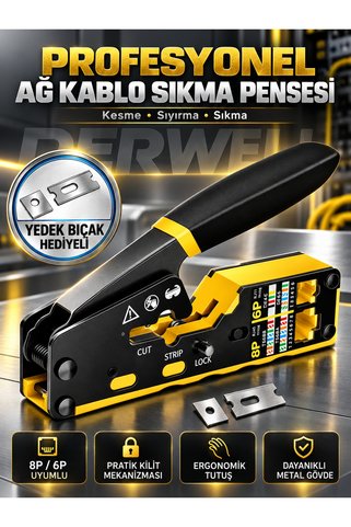 Derwell Yeni Nesil Ez RJ45 Ağ Crimper Çok İşlevli Ethernet Sıkma Pensesi Kesme/Şerit (RJ11/CAT5E/6 UTP STP) 8p8c Kesme/Soyma/Sıkma Pensesi
