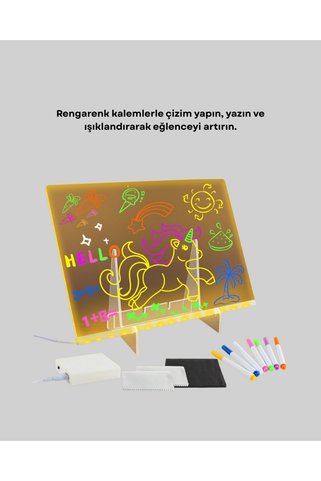 LED Işıklı Akrilik Yazı Tahtası Renkli Kalem Setiyle