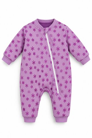 BABYİLAY Lavanta Kar Tanesi Desenli Bebek Uyku Tulumu | Fermuarlı Unisex Bebek Çocuk Tulumu 1-8 Yaş