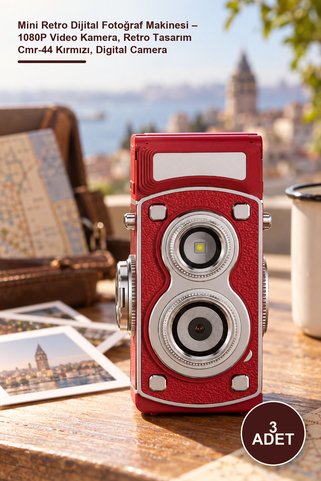 Yenilig 3 Adet Mini Retro Dijital Fotoğraf Makinesi – 1080P Video Kamera, Retro Tasarım Cmr-44 Kırmızı, Digital Camera