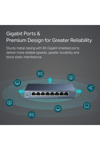 BABUBA TL-SG108, 8-Port 10/100/1000 MBPS Gigabit Ethernet Switch 5 V Harici Güç Adaptörü