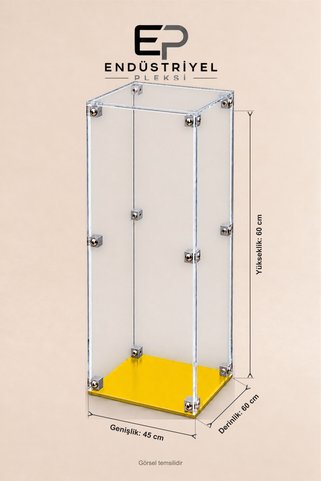 ep endustriyel pleksi 45x60x60 cm Dikey Şeffaf Pleksi Display Box Premium Vitrin Ürün Sergileme Kutusu Sarı Taban
