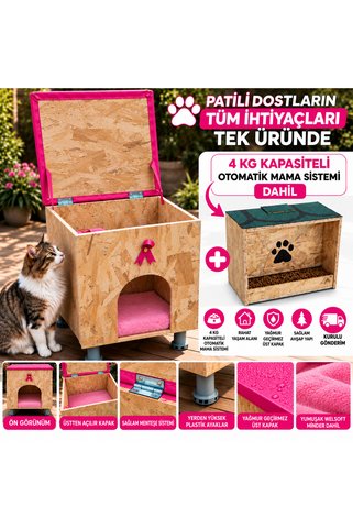 kamar Dış Mekan Su ve Rüzgar Geçirmez Mama Hazneli Büyük boy Kedi Evi 40x38x37