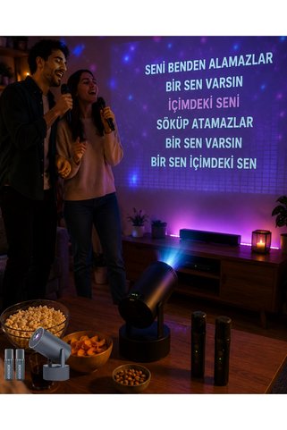 canrodi Android WiFi Projeksiyon ve Karaoke Sistemi – Bluetooth Hoparlör, Çift Mikrofon Desteği, Siyah