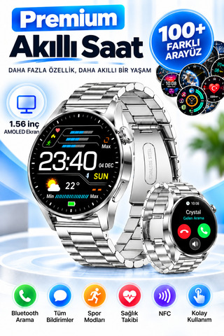 KALİTESENİNLE Akıllı Saat Özel Tasarım Watch 4 Premium Akıllı Saat 3 Kordon Hediyeli